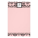 MONOGRAMME, noir et rose CARRÉS de DAMASSÉ Motifs Pour Papier À Lettre