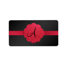 Monogramme noir et rouge de scintillement étiquette d’adresse