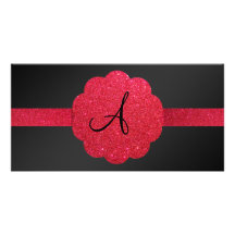 Monogramme noir et rouge de scintillement cartes avec photo
