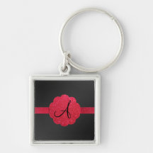 Monogramme noir et rouge de scintillement porte-clés