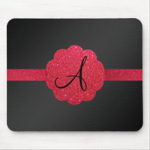 Monogramme noir et rouge de scintillement tapis de souris