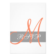 Monogramme orange gris épousant la carte de RSVP Faire-parts