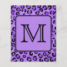 Monogramme pourpre de coutume d'empreinte de léopa prospectus personnalisés
