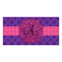 Monogramme pourpre de roses cartes avec photo