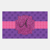 Monogramme pourpre de roses sticker en rectangle