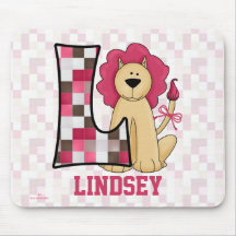 Monogramme rose "L" Mousepad du lion de l'enfant Tapis De Souris
