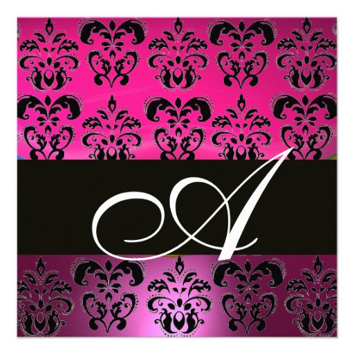 MONOGRAMME ROSE, NOIR, POURPRE de DAMASSÉ, blanc,  Invitations