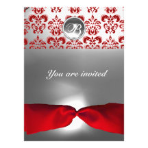 MONOGRAMME ROUGE BLANC DE GEMME DE DAMASSÉ DE RUBA INVITATIONS