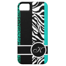 Monogramme turquoise de poster de animal de léopar coque Case-Mate iPhone 5