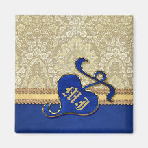 Monogrammed Antique Damask Gold Royal Blue Velvet Magnets