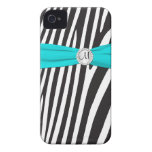 Monogrammed Aqua, Black, White Zebra Striped casemate cases