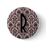 Monogrammed Black & Pink Damask buttons