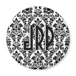 Monogrammed Black White Damask magnets