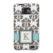 Monogrammed Blue Brown Damask Samsung Galaxy S Cas Samsung Galaxy Case