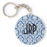 Monogrammed Blue Damask keychains