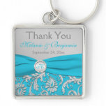 Monogrammed Blue, Silver Wedding Favour Key Chain keychains