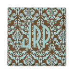 Monogrammed Brown & Blue Damask magnets