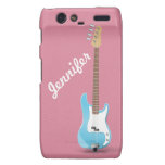 Monogrammed Chic Blue Electric Guitar Pink Stripes Motorola Droid RAZR Case