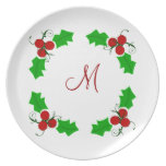 Monogrammed Christmas Holly Plate