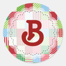 Monogrammed Christmas Patchwork Round Stickers