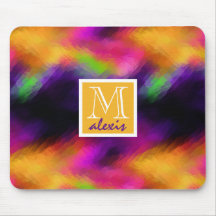 Monogrammed Colorful Rainbow Abstract Glassy Silk Mousepad