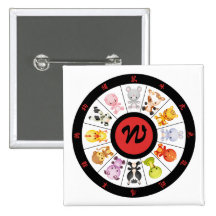 Monogrammed Cute Chinese Zodiac Circle Button