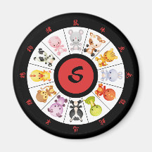 Monogrammed Cute Chinese Zodiac Circle Magnet