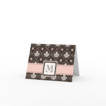 Monogrammed Fleur de Lis Note Cards Pink and Brown