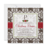 Monogrammed Holly Berry Christmas Party Invitation