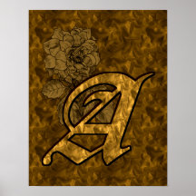 Monogrammed Initial A Gold Peony Poster