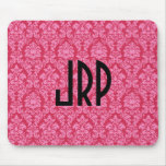 Monogrammed Pink Damask Mouse Pad