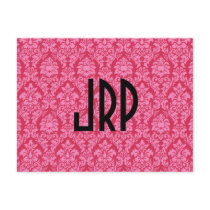 Monogrammed Pink Damask Post Card