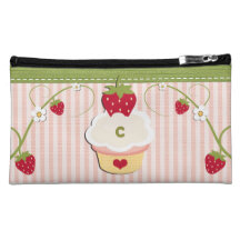 Monogrammed Pink Strawberry Cosmetic Bag