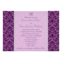 Monogrammed Plum Damask Wedding Invitation