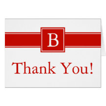 Monogrammed Red & White Thank You Card Stationery