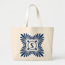 Monogrammed Tote Bags:Blue Floral Pattern