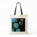 Monogrammed tote bags::Blue Flowers