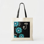 Monogrammed tote bags::Blue Flowers