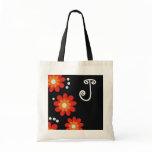 Monogrammed tote bags::Red Flowers