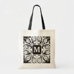 Monogrammed Tote Bags-White Floral Border