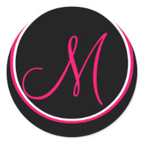 Monograms M Wedding Stickers Hot Pink Black