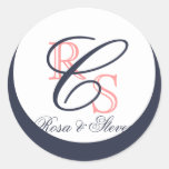 Monograms Names Wedding Stickers Coral Navy Blue