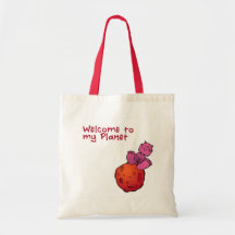 Monster planet tote bag.