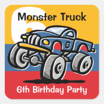 Monster Truck 6th Birthday Square Sticker