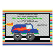 Monster Truck with Flames Birthday Invitation