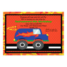 Monster Truck with Flames Birthday Invitation