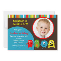 Monsters Birthday Party Invitaitons with Photo Custom Announcement