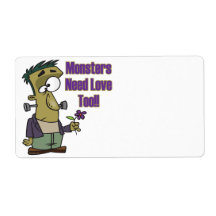 monsters need love too funny frankenstein personalised shipping labels