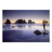 Montage of man carrying kayak, ShiShi Beach, Art Photo