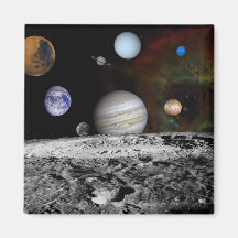 Montage of the planets and Jupiter's moons Magnets